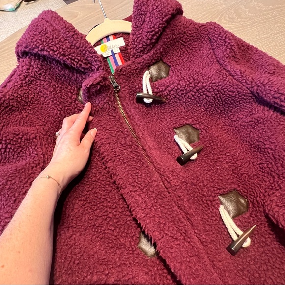Boden Elgin Borg Sherpa Fleece Toggle Jacket Coat Women’s Size US 6 Burgundy Zip - Picture 13 of 16